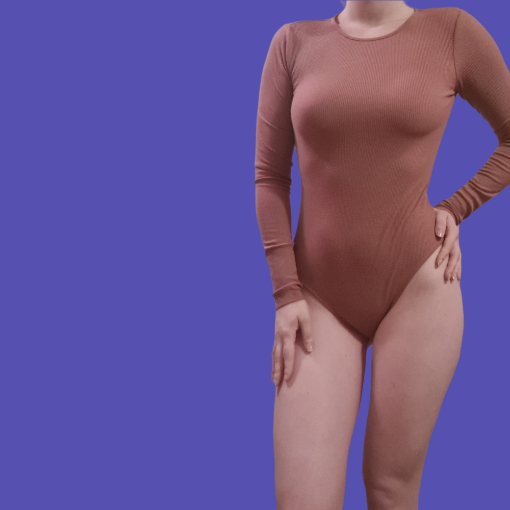 Forever 21, Salmon Pink Bodysuit, Small, Long Sleeve
